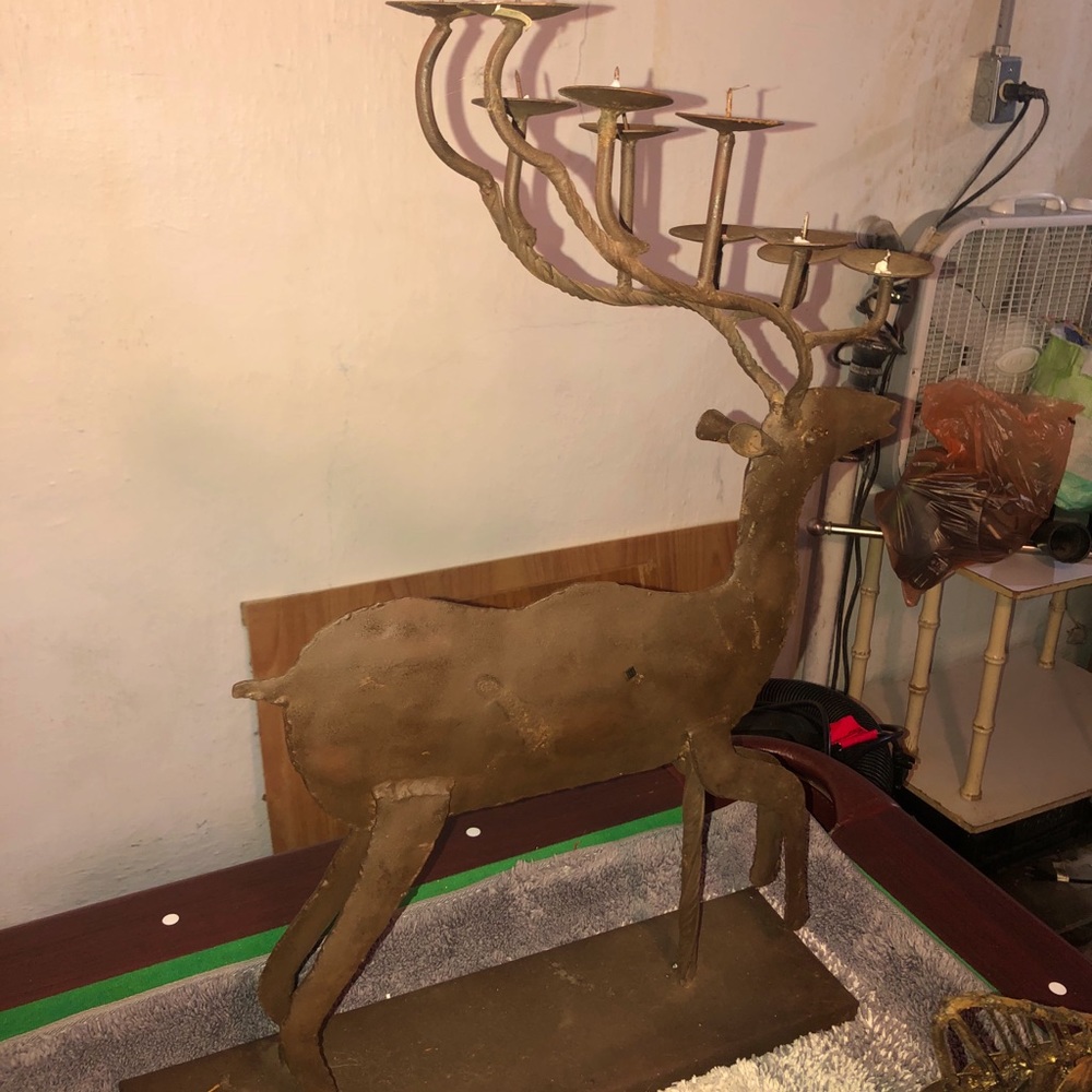 Rustic antique deer candle stand